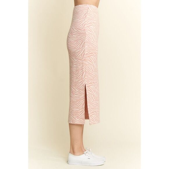 Jade By Jane Light Zebra Print Side Slit Midi Stretchy Pencil Skirt Sz Small - Picture 4 of 5